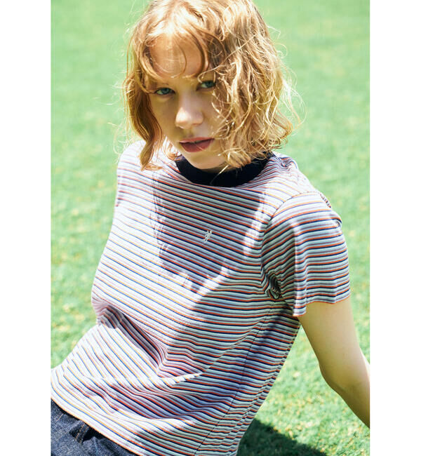 GYMPHLEX「Gymphlex | マルチボーダー クルーネック半袖Tシャツ WOMEN」|Tシャツ・カットソー|ORANGE系1