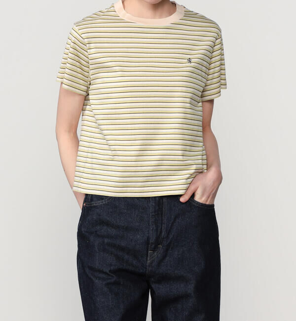 GYMPHLEX「Gymphlex | マルチボーダー クルーネック半袖Tシャツ WOMEN」|Tシャツ・カットソー|GREEN系1