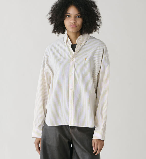 GYMPHLEX「Gymphlex | コットンストライプ ボタンダウン長袖シャツ WOMEN」|シャツ・ブラウス|