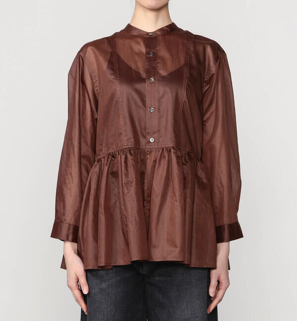 LE GLAZIK「LE GLAZIK | シアーボーダー ギャザーフレアシャツ WOMEN」|シャツ・ブラウス|