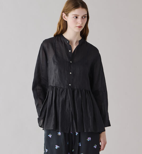 LE GLAZIK「LE GLAZIK | ラミー ギャザーフレアシャツ WOMEN」|シャツ・ブラウス|BLACK
