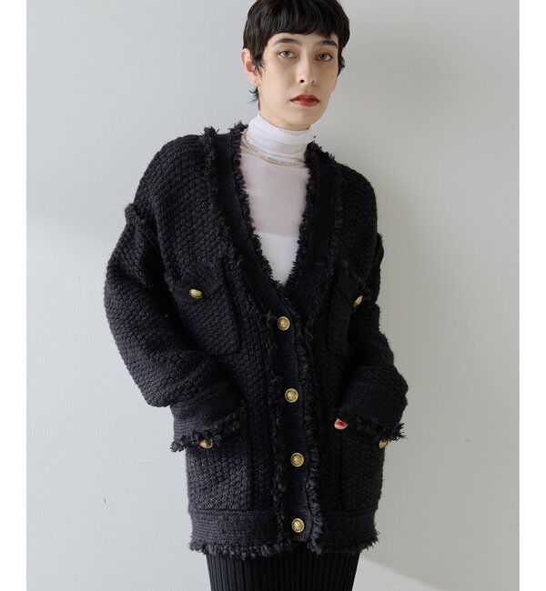  「ミックスヤーンニットツイードジャケット」|その他|ブラック