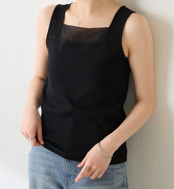  「 シアー切り替えスクエアタンクトップ」|Tシャツ・カットソー|