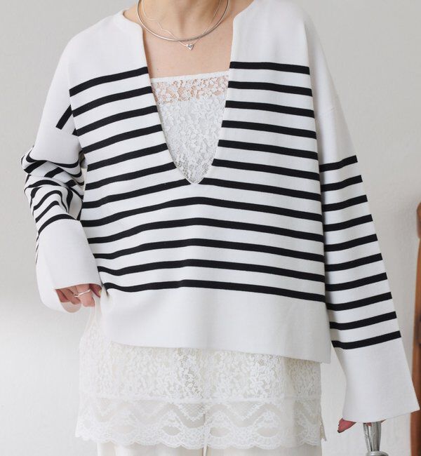  「Vネックバスクニット」|ニット・セーター|ホワイト