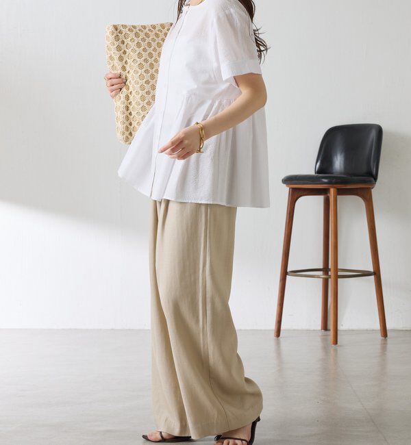  「【人気シリーズ】ゴムベルトリネンワイドパンツ」|チノ|