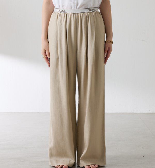  「【人気シリーズ】ゴムベルトリネンワイドパンツ」|チノ|