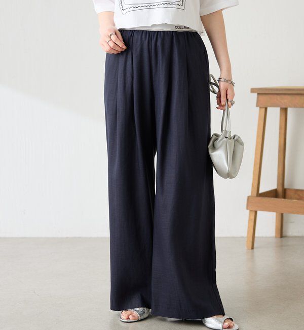  「【人気シリーズ】ゴムベルトリネンワイドパンツ」|チノ|