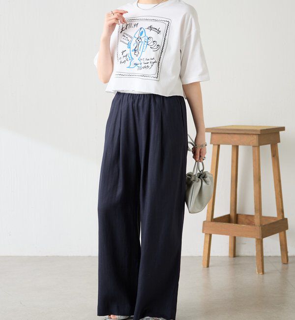  「【人気シリーズ】ゴムベルトリネンワイドパンツ」|チノ|