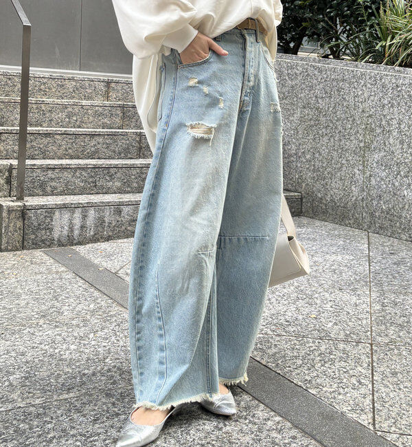  「【ベストセラーアイテム】ダメージカーブデニム」|デニム|