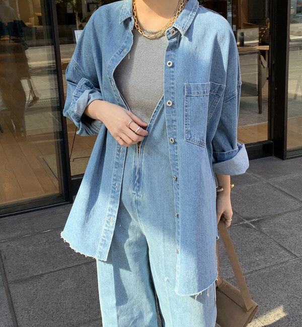  「【新色追加】ダメージデニムシャツ」|シャツ・ブラウス|