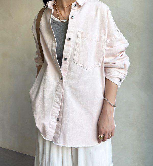  「【新色追加】ダメージデニムシャツ」|シャツ・ブラウス|ピンク