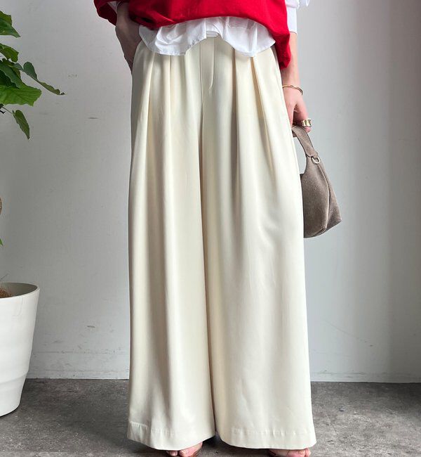  「【累計販売数3万枚突破/21色4サイズ展開！】タックワイドパンツ」|チノ|レモンイエロー