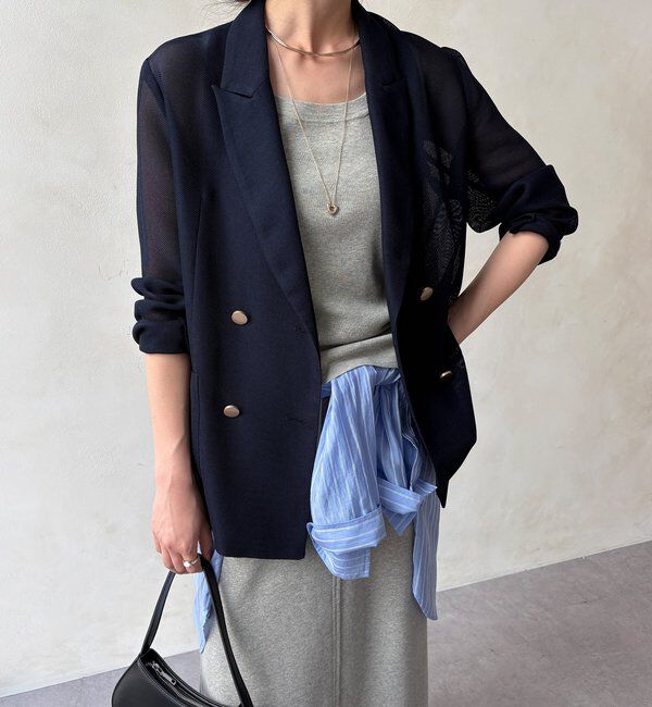  「メッシュダブルジャケット」|テーラードジャケット|ネイビー