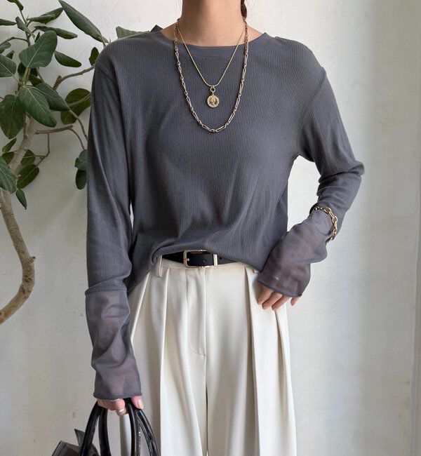  「【柔らかい着心地】袖シアーリブTEE」|Tシャツ・カットソー|