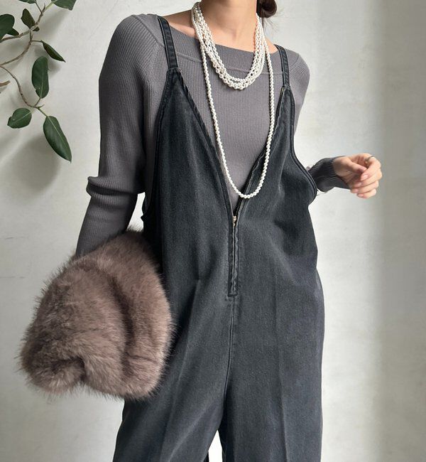  「細紐デニムフロントジップサロペット」|ワンピース|