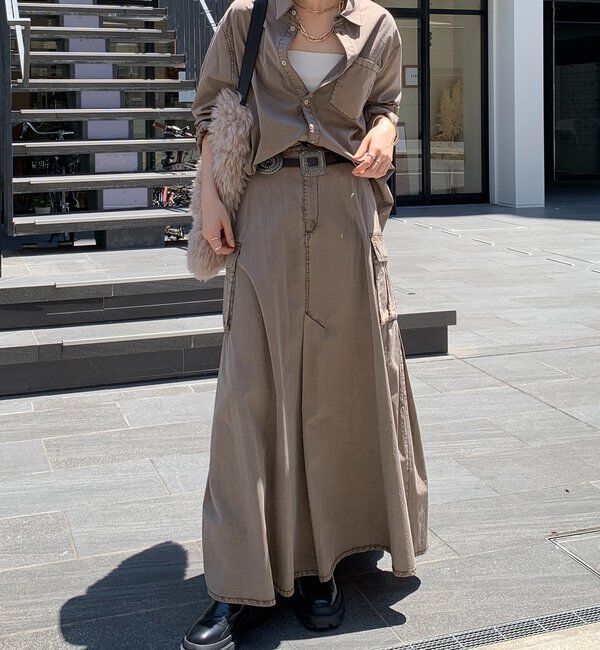  「綿リヨセルピグメント加工カーゴスカート」|スカート|