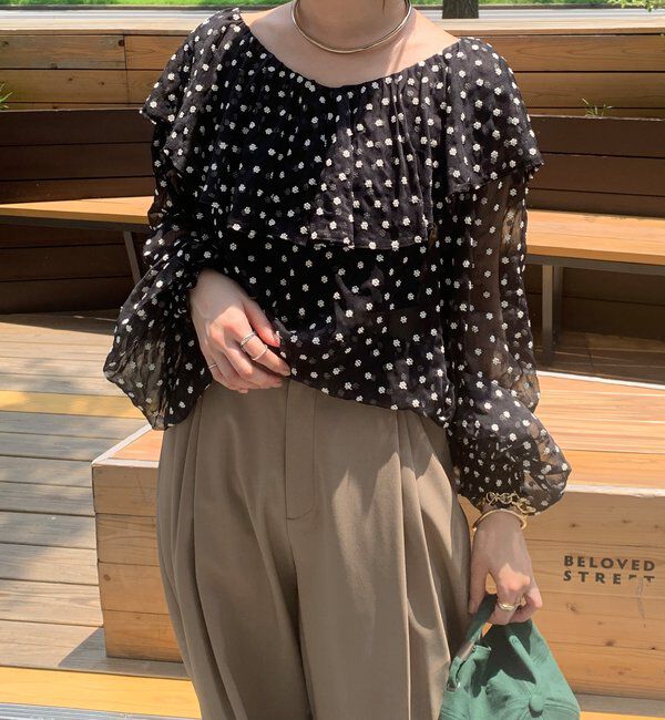  「フラワー刺繍フリルブラウス」|シャツ・ブラウス|