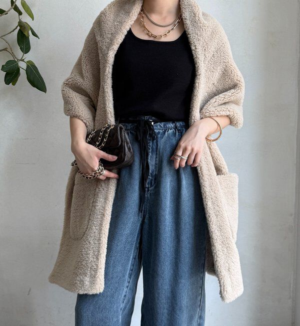  「ボアリバーシブルストール」|マフラー|ベージュ