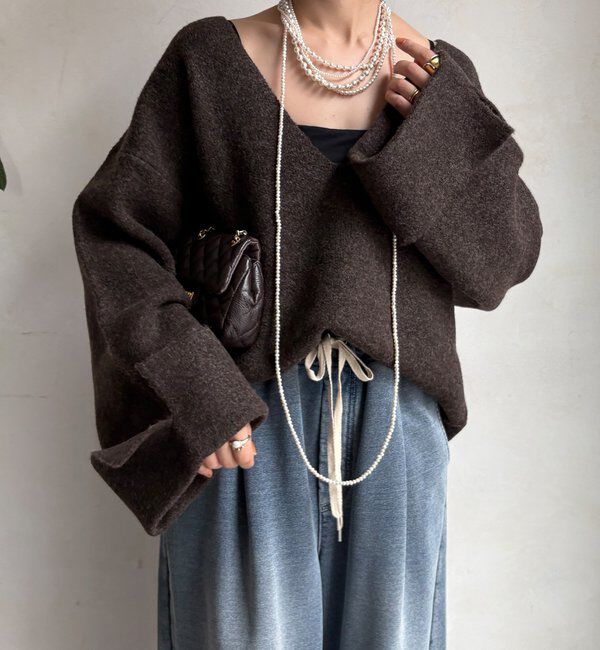  「【WEB限定】深Vワイドスリーブプルオーバー」|ニット・セーター|ブラウン