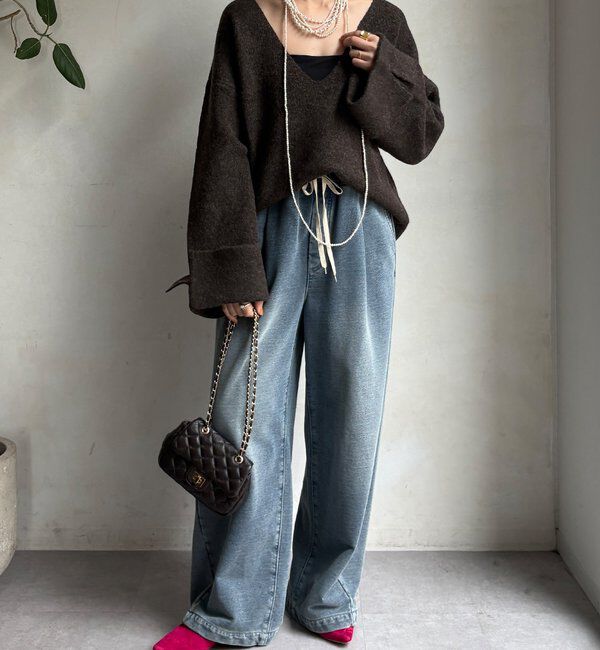  「【WEB限定】深Vワイドスリーブプルオーバー」|ニット・セーター|