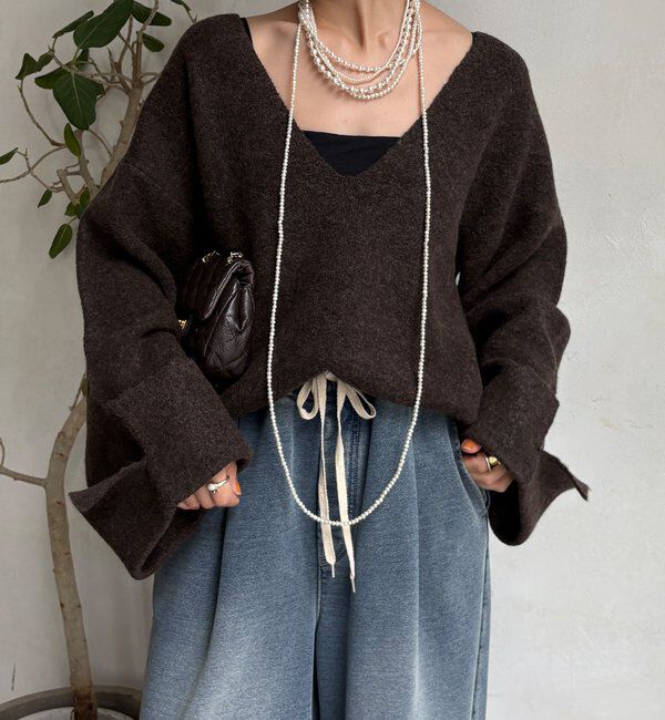  「【WEB限定】深Vワイドスリーブプルオーバー」|ニット・セーター|