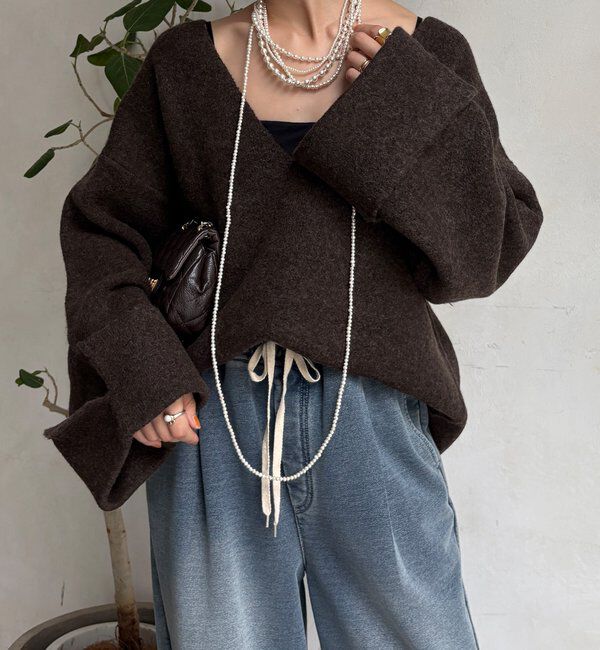  「【WEB限定】深Vワイドスリーブプルオーバー」|ニット・セーター|