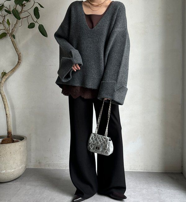  「【WEB限定】深Vワイドスリーブプルオーバー」|ニット・セーター|