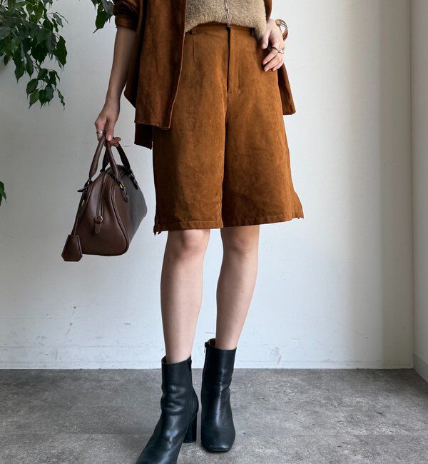  「【セットアップ対応】フェイクスエードショートパンツ」|チノ|キャメル