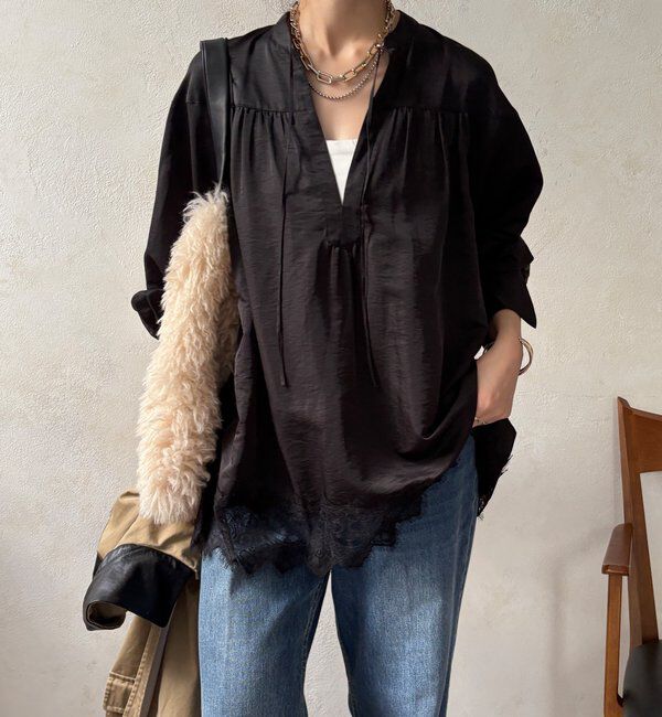  「レース切替チュニック」|シャツ・ブラウス|