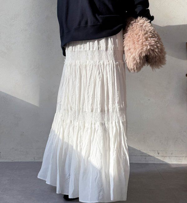  「レース切替ワッシャースカート」|スカート|