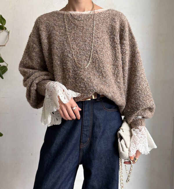  「MIXヤーンボートネックプルオーバー」|ニット・セーター|ベージュ