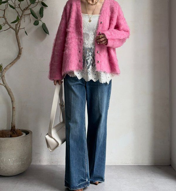  「ブラッシュ加工シルバーボタンカーディガン」|カーディガン|