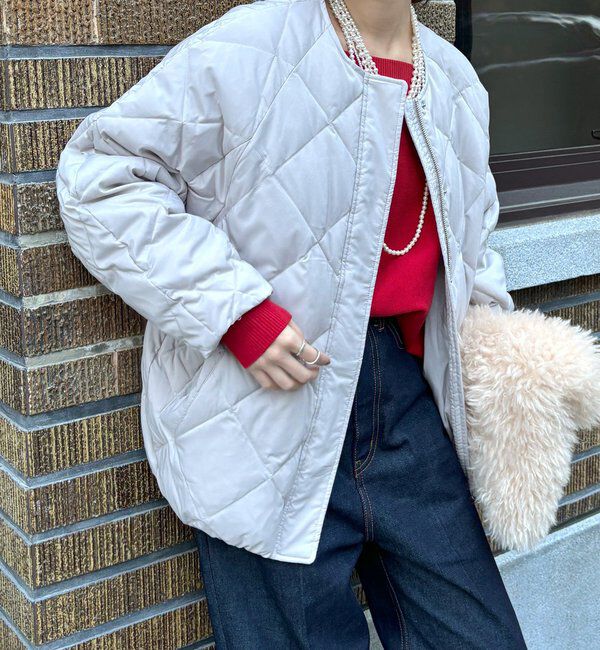  「ストレッチタフタ袖リブショートダウン」|その他|グレー