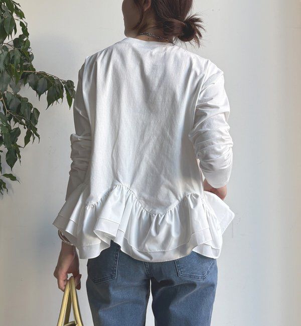  「裾異素材切替フリルカットソー」|Tシャツ・カットソー|