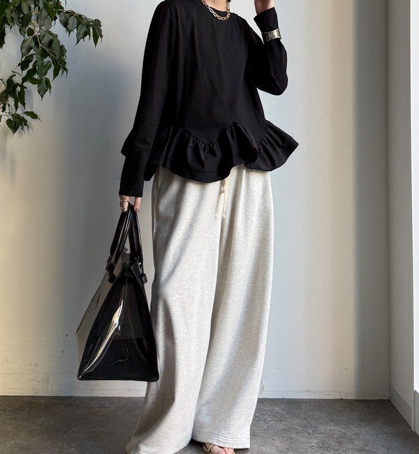  「裾異素材切替フリルカットソー」|Tシャツ・カットソー|