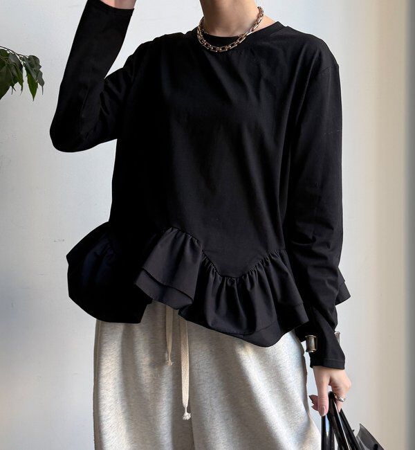  「裾異素材切替フリルカットソー」|Tシャツ・カットソー|