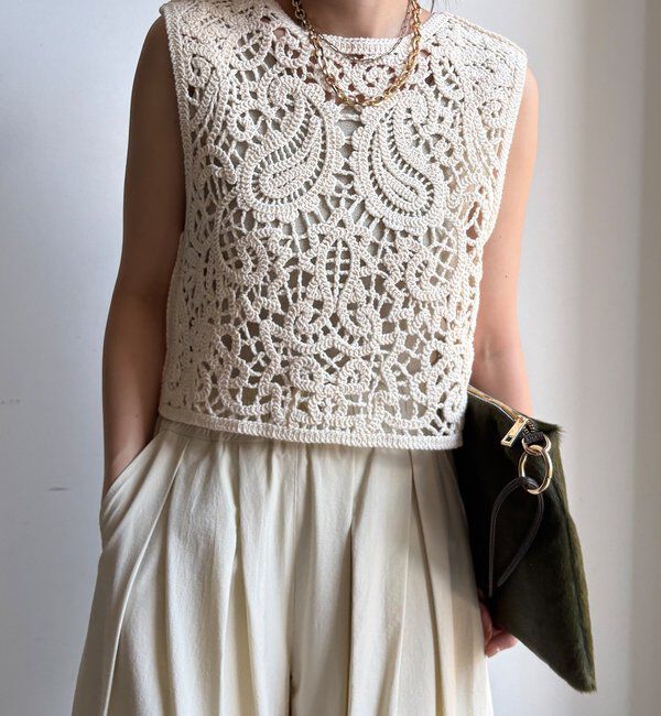  「クロッシェ編みニットベスト」|ニット・セーター|