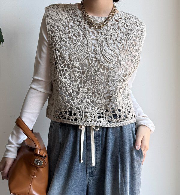  「クロッシェ編みニットベスト」|ニット・セーター|