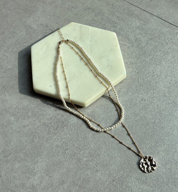  「パール&times;メタルプレートレイヤードネックレス」|ネックレス|