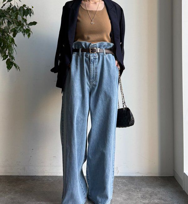  「ウエスト折り返しギャザーデニム」|デニム|