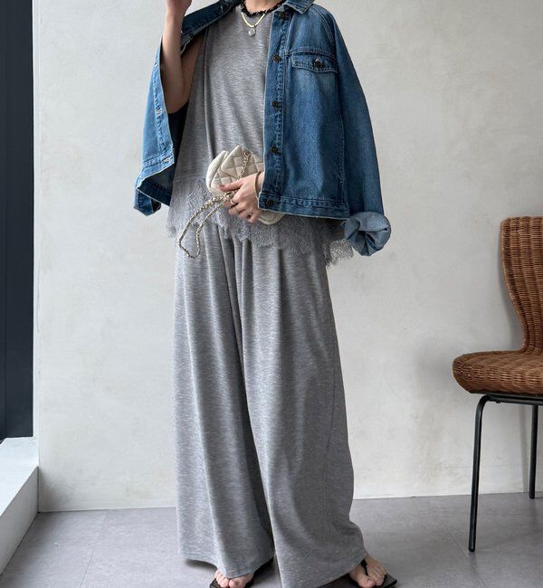  「【セットアップ可能】タックイージーワイドパンツ」|チノ|