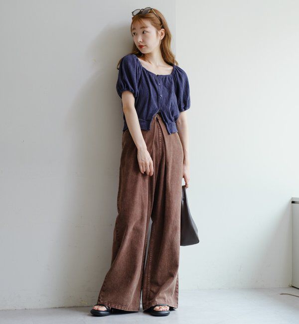  「【3サイズ】デニムタックワイドパンツ」|デニム|