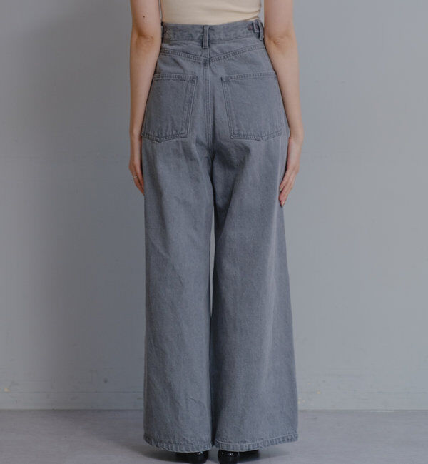  「【3サイズ】デニムタックワイドパンツ」|デニム|
