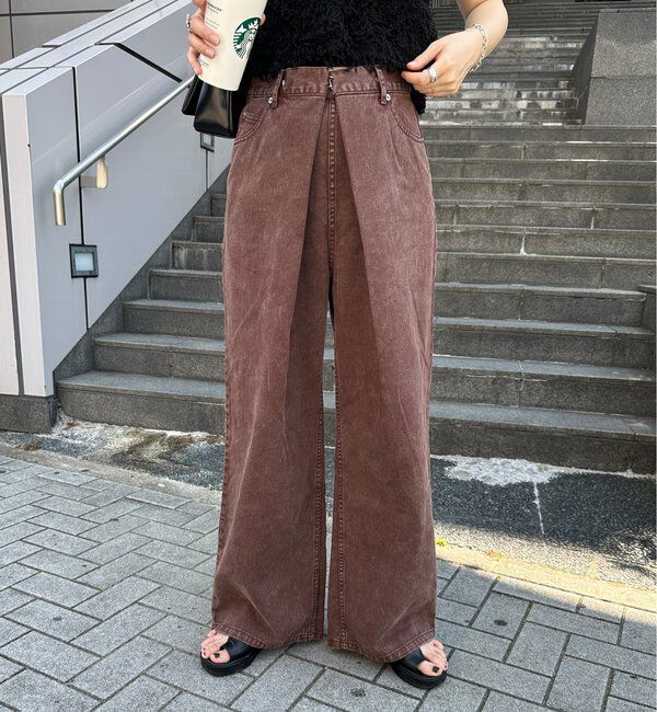  「【3サイズ】デニムタックワイドパンツ」|デニム|