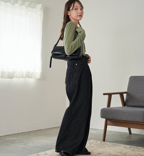 「【3サイズ】デニムタックワイドパンツ」|デニム|