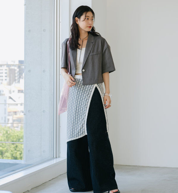  「【3サイズ】デニムタックワイドパンツ」|デニム|