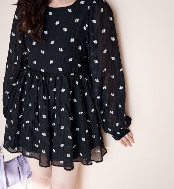  「フラワーステッチミニワンピース」|ワンピース|