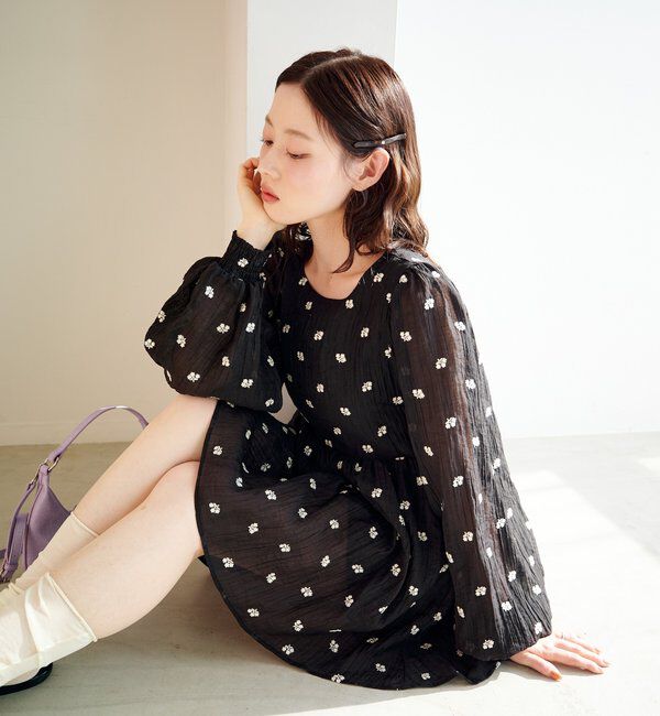  「フラワーステッチミニワンピース」|ワンピース|