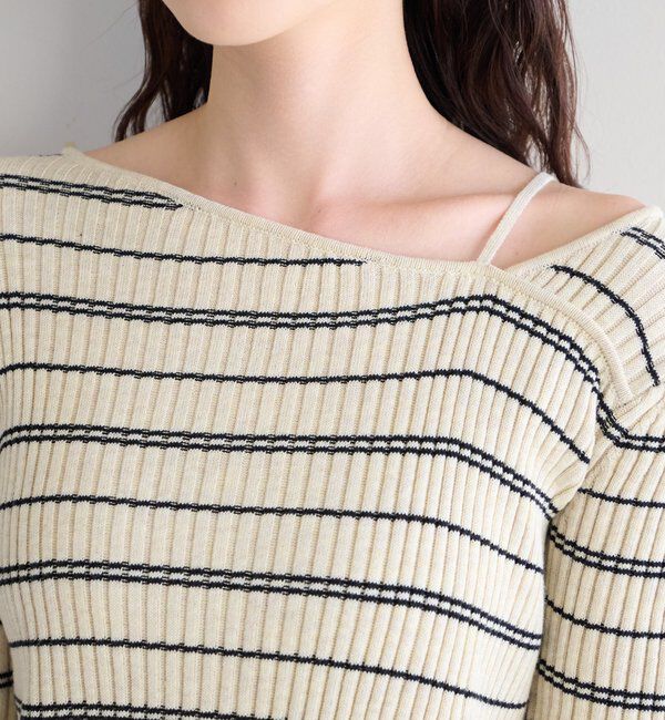  「【ボーダー＆無地】フレアスリーブリブニット」|ニット・セーター|