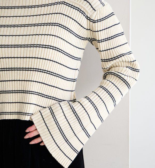  「【ボーダー＆無地】フレアスリーブリブニット」|ニット・セーター|